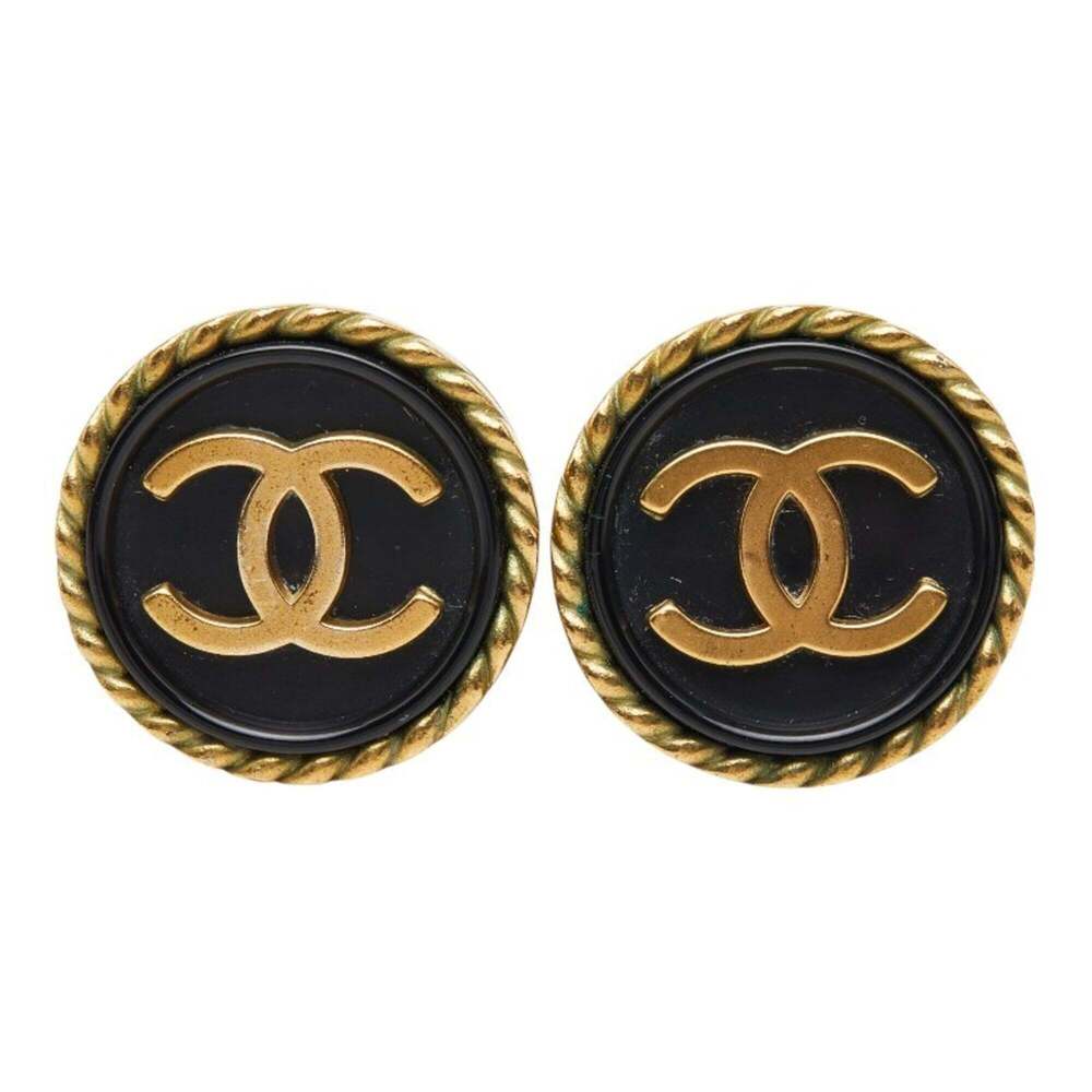 CHANEL Vintage Black Logo Earrings - Picture 2 of 5